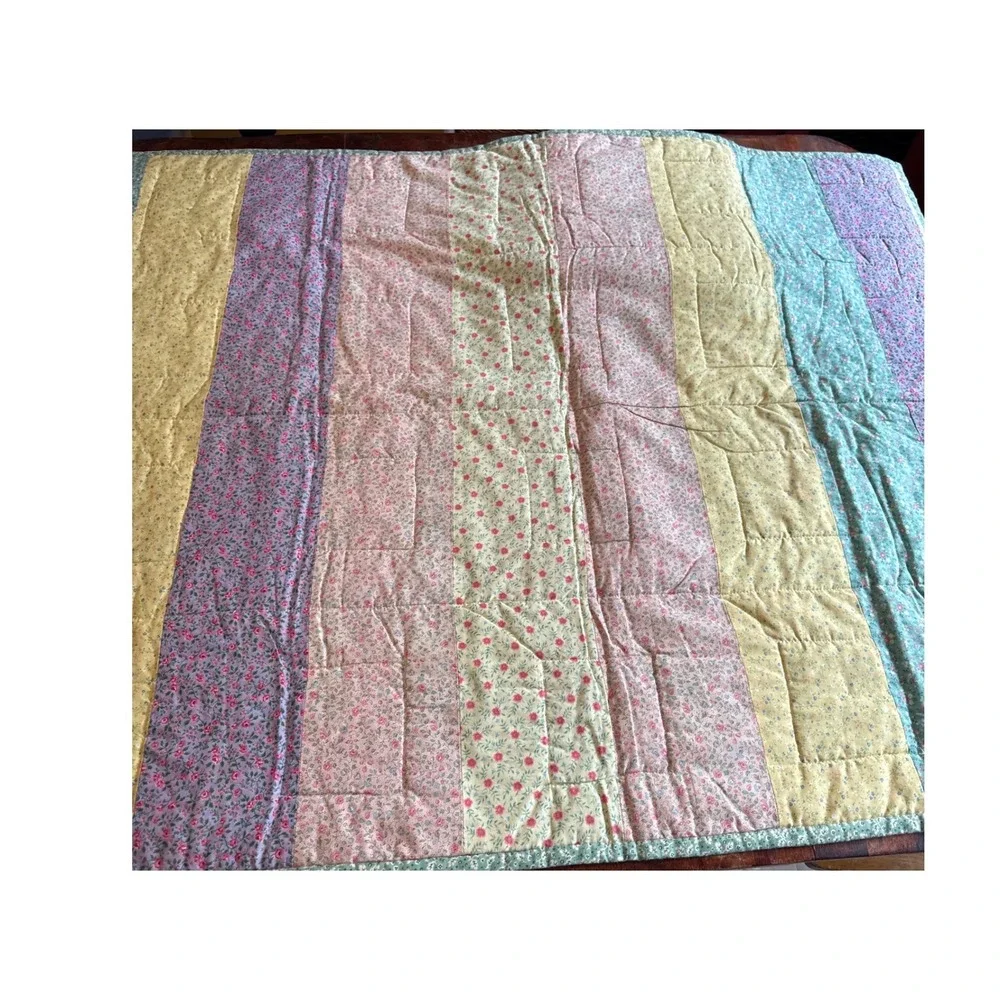 Handmade Patchwork Quilt Throw Baby Blanket Pastel Floral Multicolor 39x48
